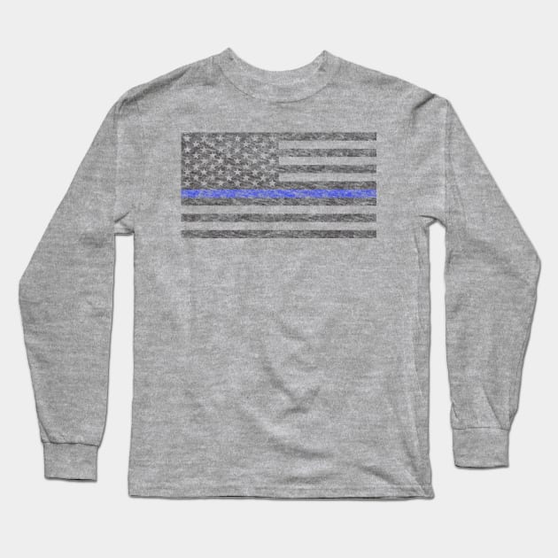 Thin Blue Line US Flag  faded Long Sleeve T-Shirt by Echo9Studio